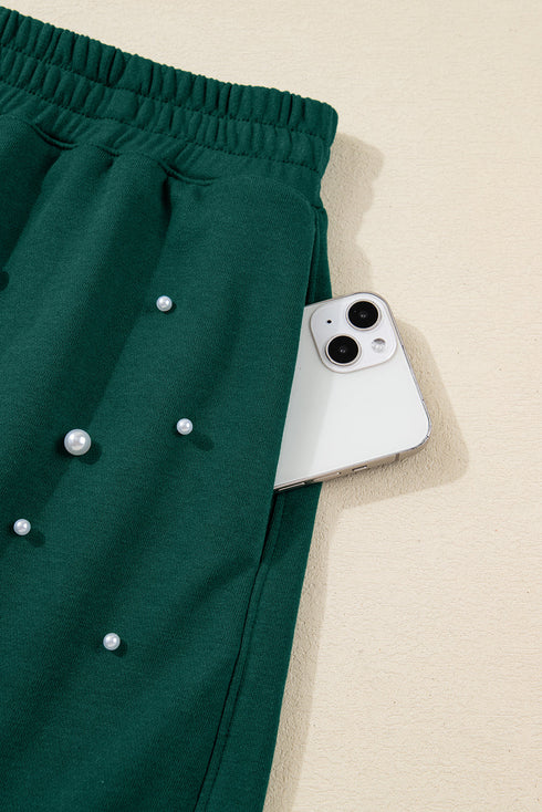 Pearl Embellished Drop Shoulder Pullover Mini Skirt Two Piece Dresses